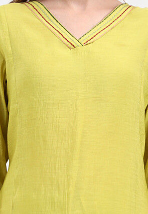 Embroidered Chanderi Silk A Line Suit in Light Green