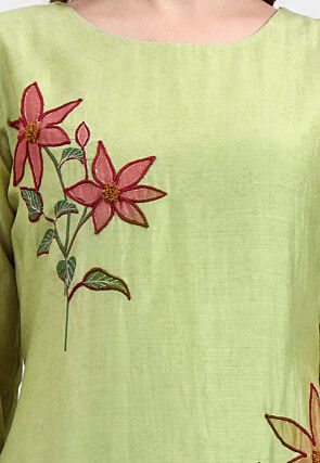 Embroidered Chanderi Silk A Line Suit in Light Green