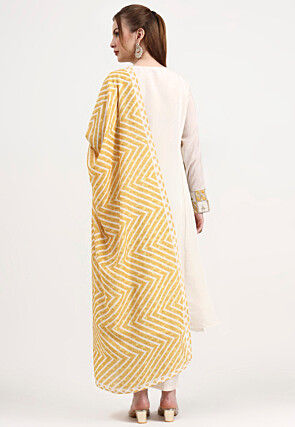 Embroidered Chanderi Silk A Line Suit in Off White
