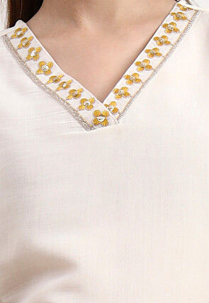 Embroidered Chanderi Silk A Line Suit in Off White