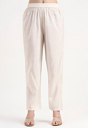 Embroidered Chanderi Silk A Line Suit in Off White