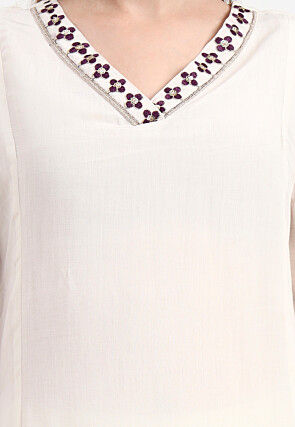 Embroidered Chanderi Silk A Line Suit in Off White