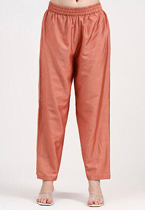 Embroidered Chanderi Silk A Line Suit in Peach