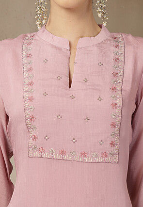 Embroidered Chanderi Silk A Line Suit in Pink
