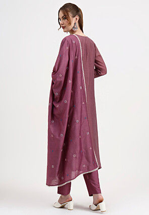 Embroidered Chanderi Silk A Line Suit in Purple
