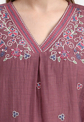 Embroidered Chanderi Silk A Line Suit in Purple