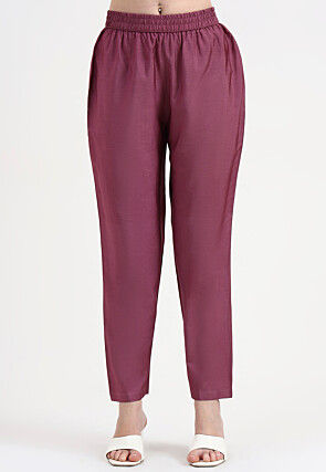 Embroidered Chanderi Silk A Line Suit in Purple