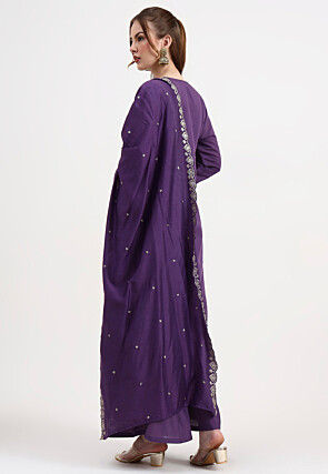 Embroidered Chanderi Silk A Line Suit in Purple