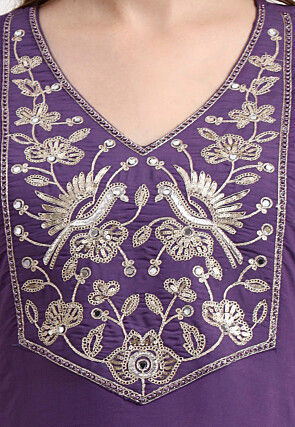 Embroidered Chanderi Silk A Line Suit in Purple