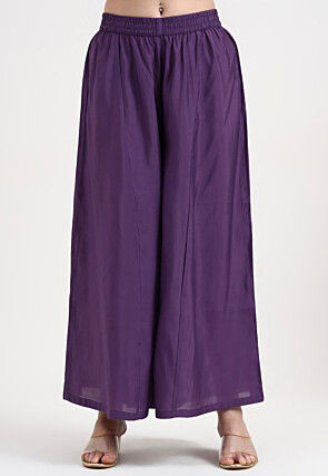 Embroidered Chanderi Silk A Line Suit in Purple