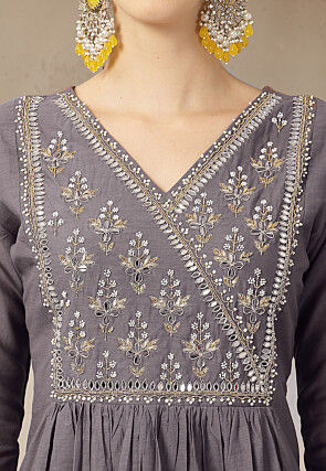 Embroidered Chanderi Silk A Line Suit in Purple