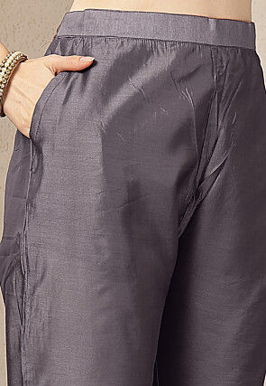 Embroidered Chanderi Silk A Line Suit in Purple