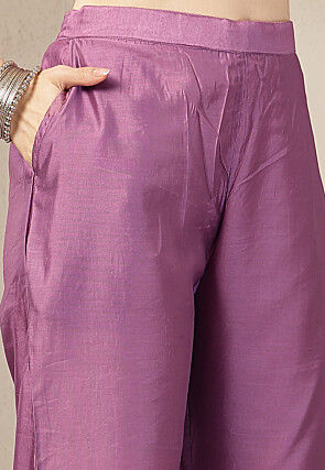 Embroidered Chanderi Silk A Line Suit in Purple