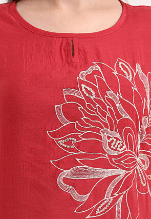 Embroidered Chanderi Silk A Line Suit in Red