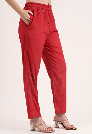 Embroidered Chanderi Silk A Line Suit in Red