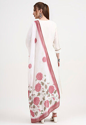 Embroidered Chanderi Silk A Line Suit in White