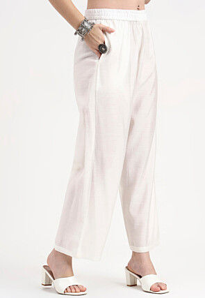 Embroidered Chanderi Silk A Line Suit in White