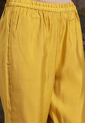Embroidered Chanderi Silk A Line Suit in Yellow