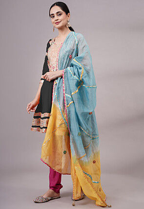 Embroidered Chanderi Silk Aline Suit in Black