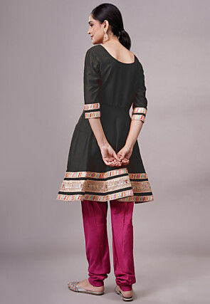 Embroidered Chanderi Silk Aline Suit in Black