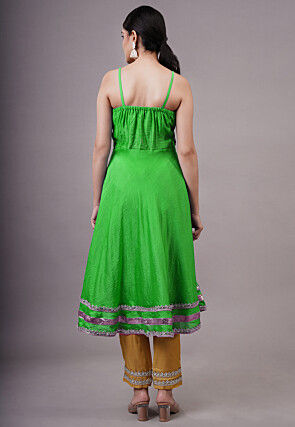 Embroidered Chanderi Silk Aline Suit in Green
