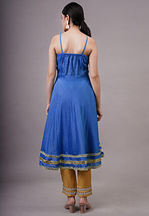 Embroidered Chanderi Silk Aline Suit in Navy Blue