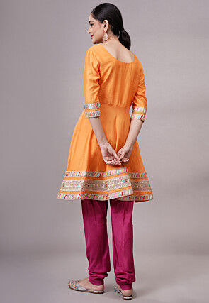 Embroidered Chanderi Silk Aline Suit in Orange