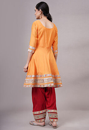 Embroidered Chanderi Silk Aline Suit in Orange