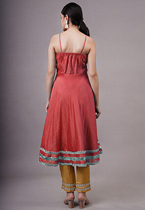 Embroidered Chanderi Silk Aline Suit in Red
