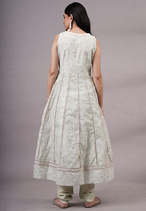 Embroidered Chanderi Silk Anarkali Suit in Pastel Green