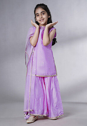Embroidered Chanderi Silk Pakistani Suit in Light Purple