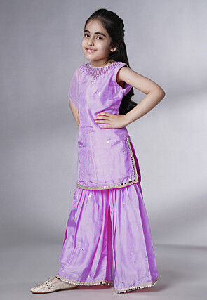 Embroidered Chanderi Silk Pakistani Suit in Light Purple