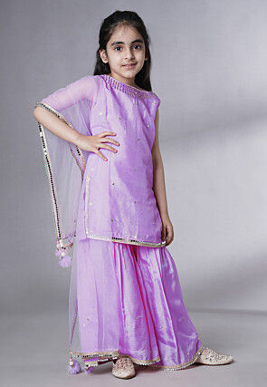 Embroidered Chanderi Silk Pakistani Suit in Light Purple