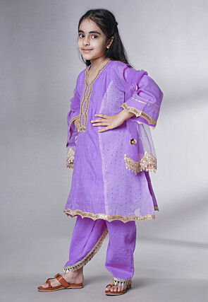 Embroidered Chanderi Silk Punjabi Suit in Light Purple