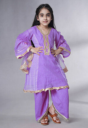 Embroidered Chanderi Silk Punjabi Suit in Light Purple