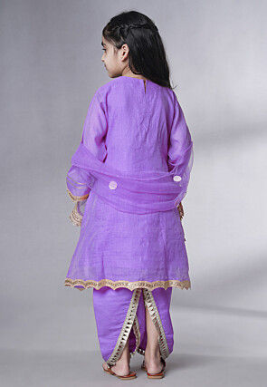 Embroidered Chanderi Silk Punjabi Suit in Light Purple