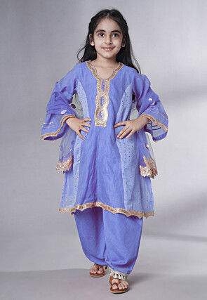 Embroidered Chanderi Silk Punjabi Suit in Light Purple