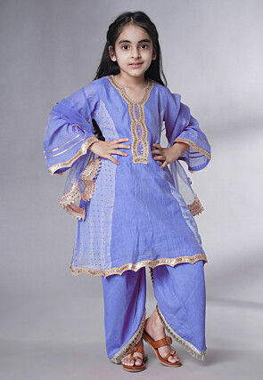 Embroidered Chanderi Silk Punjabi Suit in Light Purple