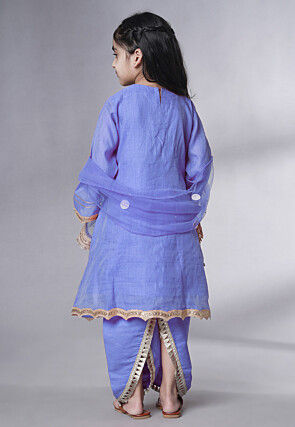 Embroidered Chanderi Silk Punjabi Suit in Light Purple