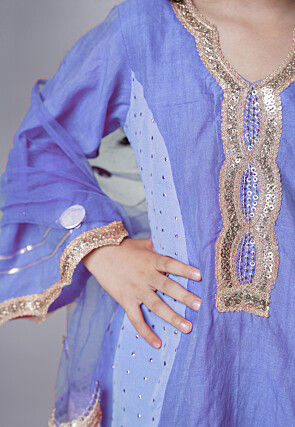 Embroidered Chanderi Silk Punjabi Suit in Light Purple