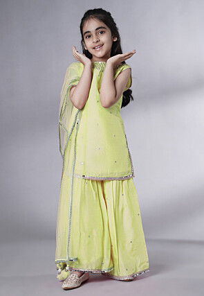 Embroidered Chanderi Silk Pakistani Suit in Olive Green