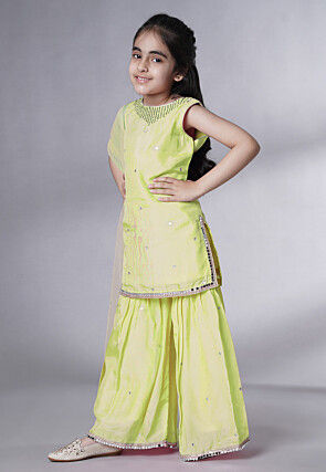 Embroidered Chanderi Silk Pakistani Suit in Olive Green