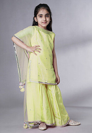 Embroidered Chanderi Silk Pakistani Suit in Olive Green