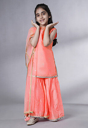 Embroidered Chanderi Silk Pakistani Suit in Peach