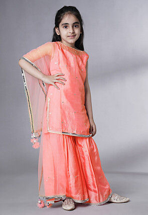 Embroidered Chanderi Silk Pakistani Suit in Peach