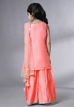 Embroidered Chanderi Silk Pakistani Suit in Peach