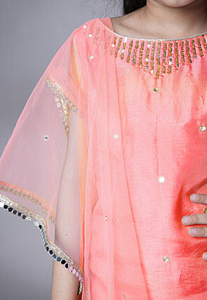 Embroidered Chanderi Silk Pakistani Suit in Peach