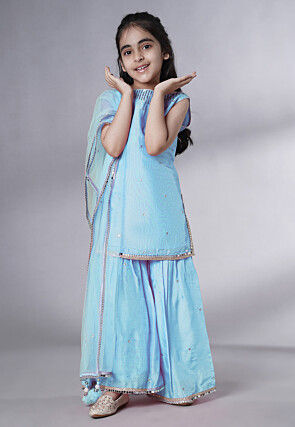 Embroidered Chanderi Silk Pakistani Suit in Sky Blue