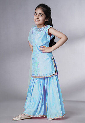 Embroidered Chanderi Silk Pakistani Suit in Sky Blue