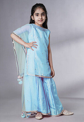 Embroidered Chanderi Silk Pakistani Suit in Sky Blue